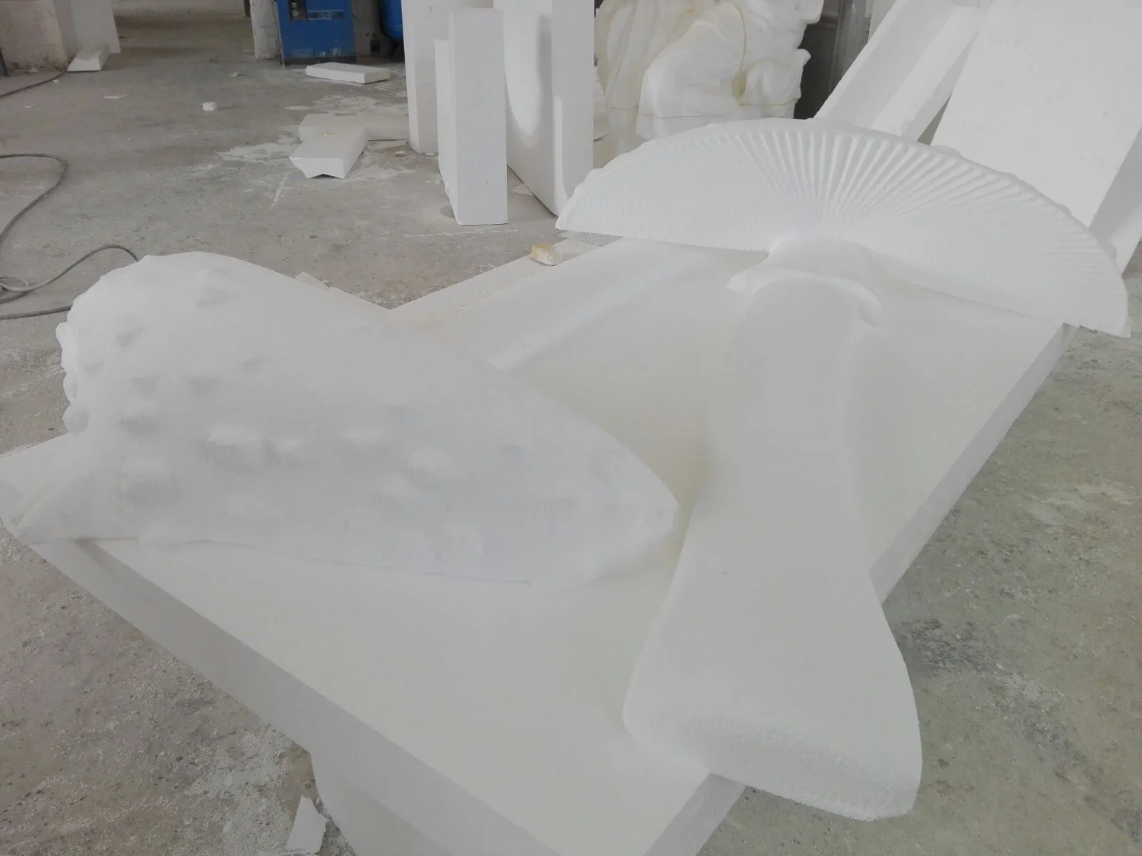 Another scenographic element of the Magic Hotel being worked: fantasy decorative detail in raw polystyrene in our workshops