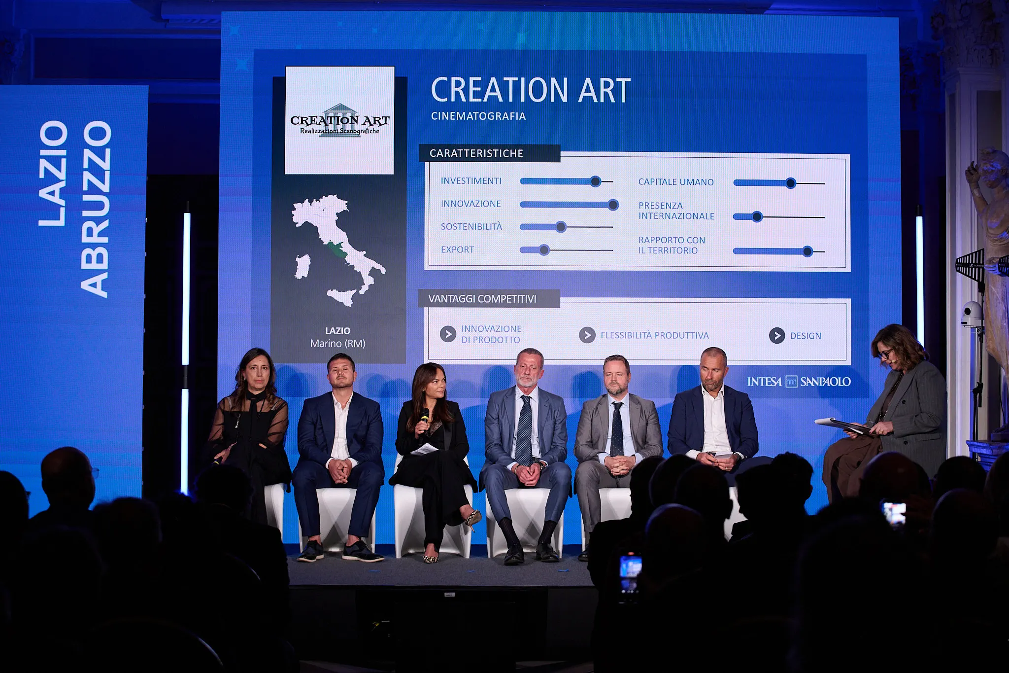 Il profilo Creation Art proiettato sul maxischermo di Imprese Vincenti: sede a Marino (RM), settore Cinematografia, vantaggi competitivi Innovazione di prodotto, Flessibilità produttiva, Design