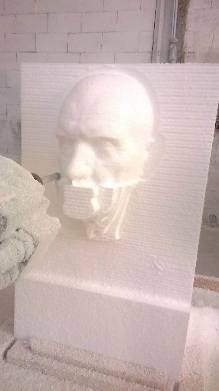 Full-round piece sculpted in the workshops, statue of a mythological figure in polystyrene before fibreglass